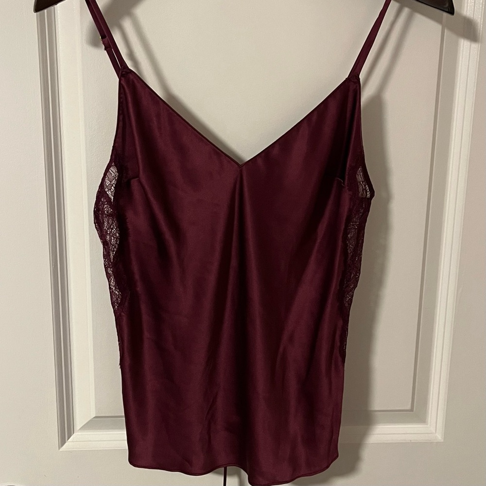NWT Victoria's Secret Burgundy Satin Lace-Trim Cami